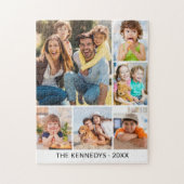 Custom 6 Photo Collage Family Name Simple White Legpuzzel (Verticaal)
