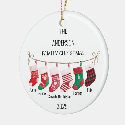 Custom 6 Stocking Names / Year Christmas Ornament (Links)