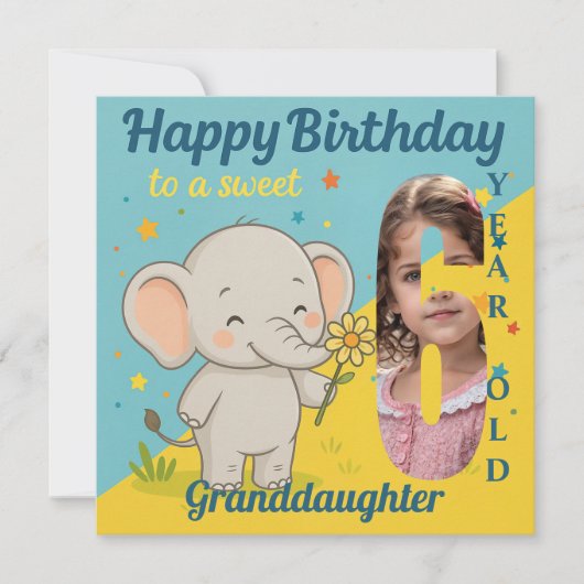 Custom 6th Birthday Elephant Sweet Your Photo Card Kaart (Voorkant)
