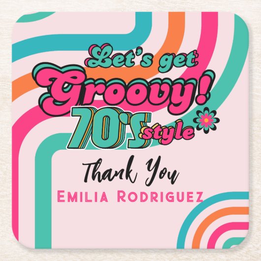 Custom 70's Retro Disco Verjaardag Boogie Groovy Kartonnen Onderzetters (Voorkant)