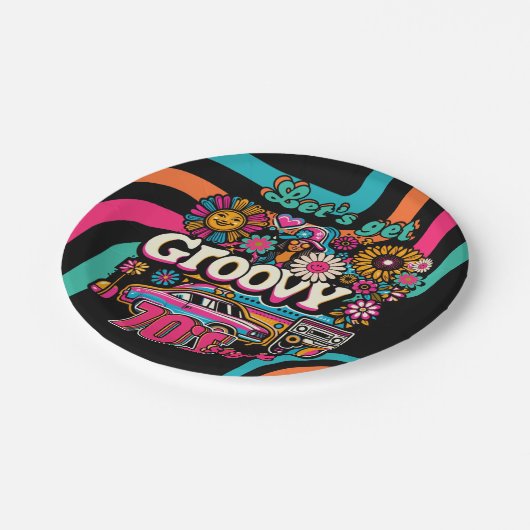 Custom 70's Retro Disco Verjaardag Boogie Groovy Papieren Bordje (Gekanteld)