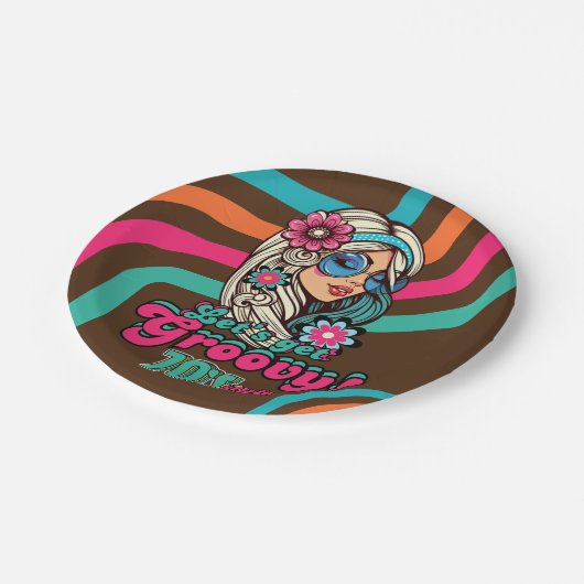 Custom 70's Retro Disco Verjaardag Boogie Groovy Papieren Bordje (Gekanteld)