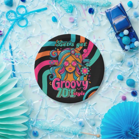Custom 70's Retro Disco Verjaardag Boogie Groovy Papieren Bordje (Feest)