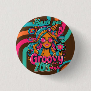 Custom 70's Retro Disco Verjaardag Boogie Groovy Ronde Button 3,2 Cm