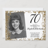 Custom 70th Photo Black and Gold Sequins Kaart (Voorkant)