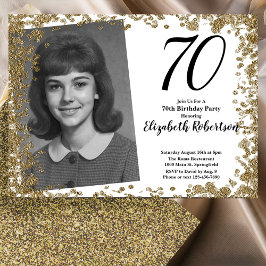Custom 70th Photo Black and Gold Sequins Kaart