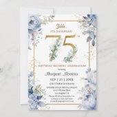 Custom 75th Birthday Elegant Dusty Blue Floral Kaart (Voorkant)