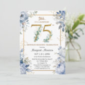 Custom 75th Birthday Elegant Dusty Blue Floral Kaart (Staand voorkant)