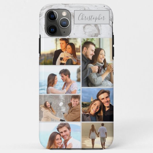 Custom 7 Fotocollage op grijs marmer Case-Mate iPhone Case (Achterkant)