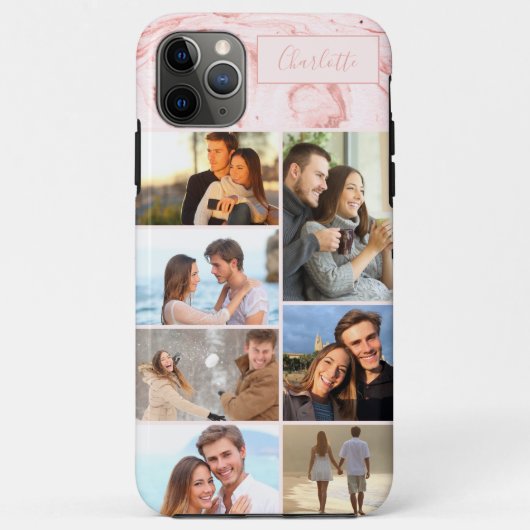 Custom 7 Fotocollage op roze marmer Case-Mate iPhone Case (Achterkant)