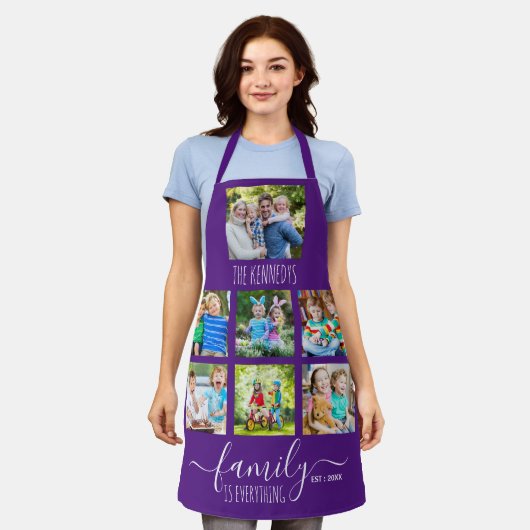 Custom 7 Photo Collage Family Name Quote Purple  Schort (Gedragen)