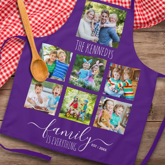 Custom 7 Photo Collage Family Name Quote Purple  Schort