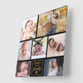 Custom 7 Photo Collage Gold Family Quote Black Vierkante Klok (Hoek)