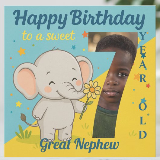 Custom 7th Birthday Elephant Sweet Your Photo Card Kaart