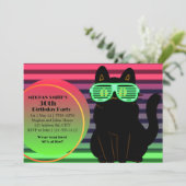 Custom 80's Neon Blast Cool Cat Throwback Party Kaart (Staand voorkant)