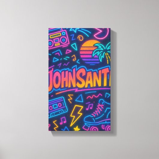 Custom 80s Retro Neon Naam Poster – John Santi Canvas Afdruk (Voorkant)