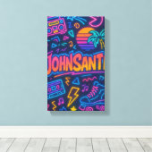 Custom 80s Retro Neon Naam Poster – John Santi Canvas Afdruk (Insitu (Houten vloer))