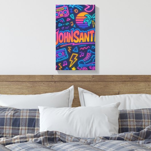 Custom 80s Retro Neon Naam Poster – John Santi Canvas Afdruk (Insitu (Slaapkamer))