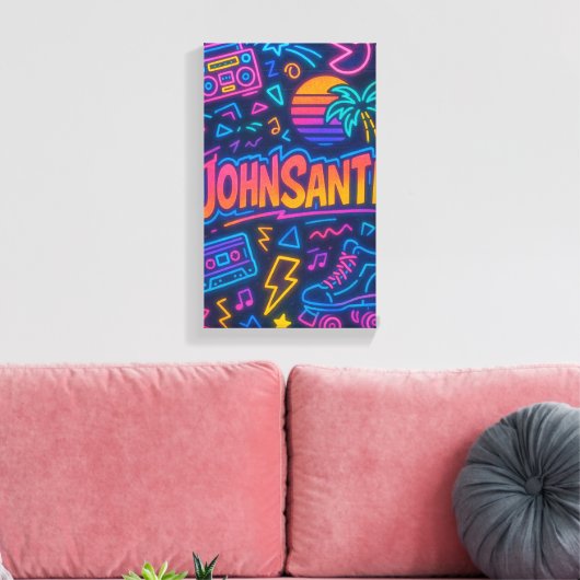 Custom 80s Retro Neon Naam Poster – John Santi Canvas Afdruk (Insitu (Woonkamer))