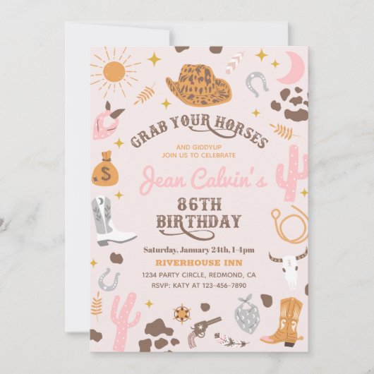 Custom 86th Cowgirl Verjaardag uitnodiging (Voorkant)