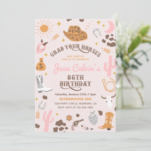 Custom 86th Cowgirl Verjaardag uitnodiging (Staand voorkant)