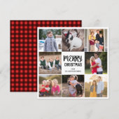 Custom 8 Foto Vrolijk Kerstfeest Red Gingham Plaid Feestdagenkaart (Voorkant / Achterkant)