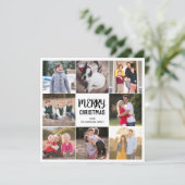 Custom 8 Foto Vrolijk Kerstfeest Red Gingham Plaid Feestdagenkaart (Staand voorkant)