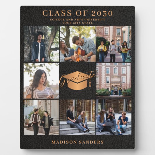 Custom 8 fotocollage goud zwart afstuderen naam fotoplaat (Voorkant)