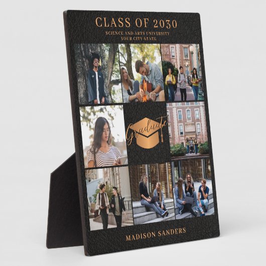 Custom 8 fotocollage goud zwart afstuderen naam fotoplaat (Zijkant)