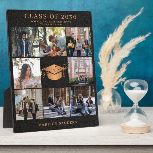 Custom 8 fotocollage goud zwart afstuderen naam fotoplaat (Zijkant)