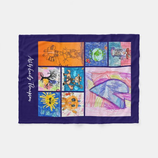 Custom 8 Photo Kids' Art Keepsake Fleece Deken (Voorkant (Horizontaal))