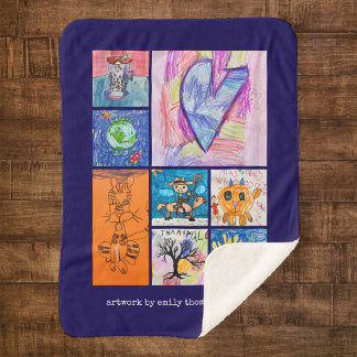 Custom 8 Photo Kids' Art Keepsake Sherpa Deken