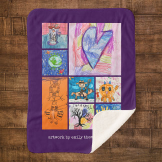 Custom 8 Photo Kids' Art Keepsake Sherpa Deken