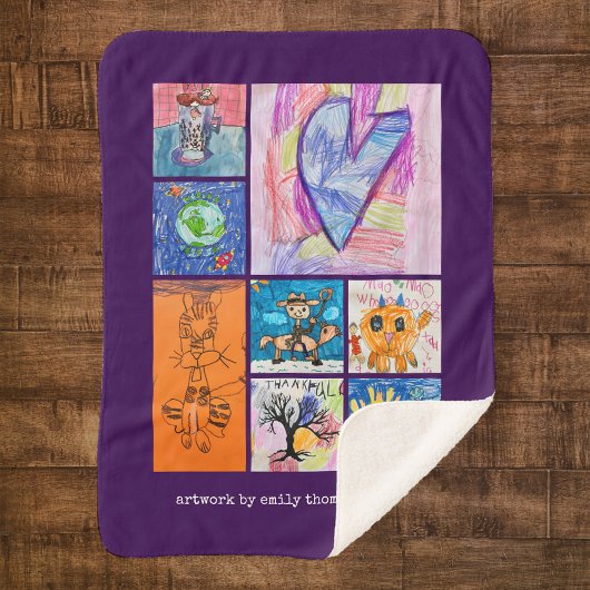 Custom 8 Photo Kids' Art Keepsake Sherpa Deken