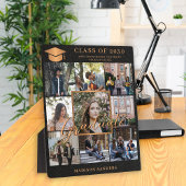 Custom 9 fotocollage goud zwart afstuderen naam fotoplaat
