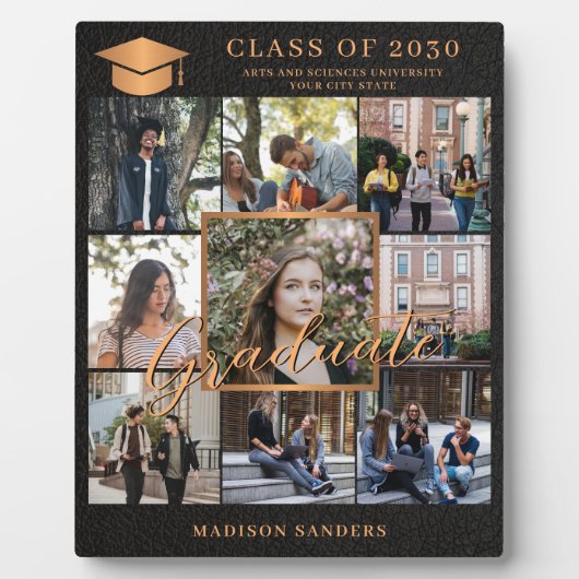 Custom 9 fotocollage goud zwart afstuderen naam fotoplaat (Voorkant)