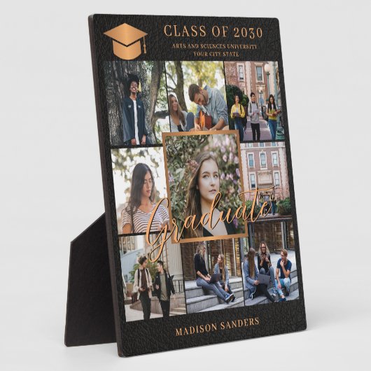 Custom 9 fotocollage goud zwart afstuderen naam fotoplaat (Zijkant)