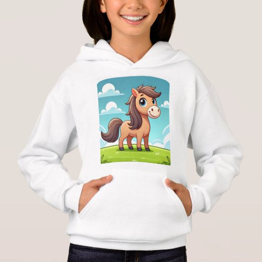 Custom A Hoodie met schattige paardenhond Logo voo (Voorkant)