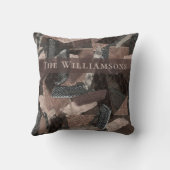 Custom abstract brown beige gray ribbon patchwork kussen (Achterkant)