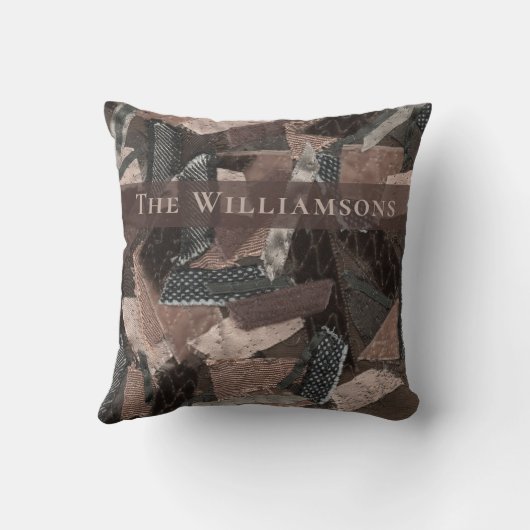 Custom abstract brown beige gray ribbon patchwork  kussen (Achterkant)