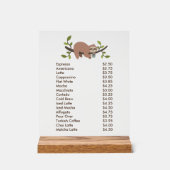 Custom Acrylic Pedestal Menu Sign with Sloth  Acryl Bord (Voorkant)
