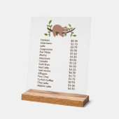 Custom Acrylic Pedestal Menu Sign with Sloth Acryl Bord (Hoek)