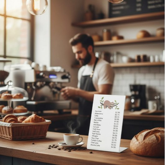 Custom Acrylic Pedestal Menu Sign with Sloth Reclamebord Met Voetstuk