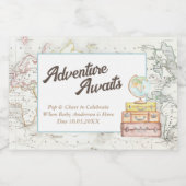 Custom Adventure Awaits Reizen Baby shower Favor Sparkling Wijnetiket (Enkel label)