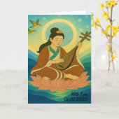 Custom Aesthetic Modern Japan Lucky Goddess Kaart (Gele Bloem)