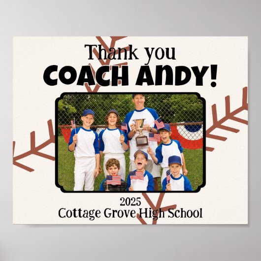 Custom Afbeelding Honkbal Coach dank u geschenk Poster (Voorkant)