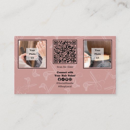 Custom Afbeelding Roze Hair Salon QR Code Social Visitekaartje (Voorkant)