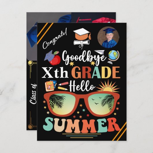 Custom Afstuderen Hallo Afscheidsschool Aankondigingskaart (Voorkant / Achterkant)