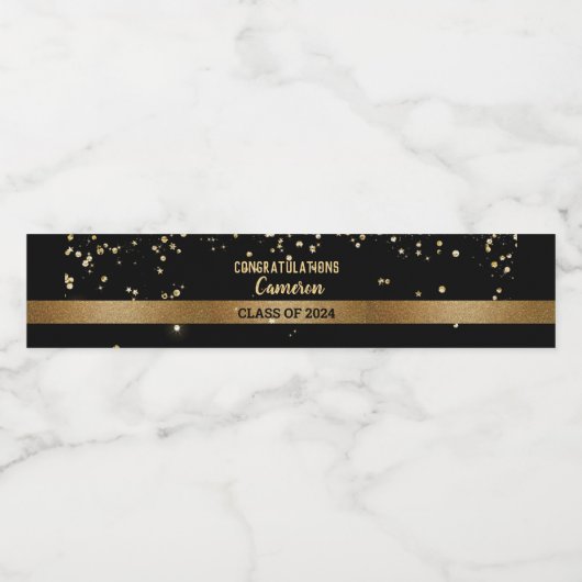 Custom Afstuderen Klasse van 2024 zwart Goud Confe Waterfles Etiket (Enkel label)