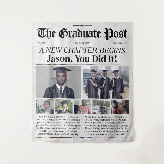 Custom Afstuderen krant Afstuderen Banner Party Wandkleed (Voorkant)